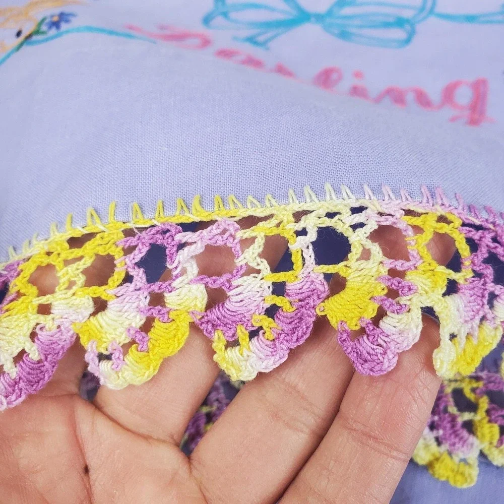 Lavender Purple ALL MY LOVE DARLING DEAREST Crochet Doves Guest Pillow Case Set